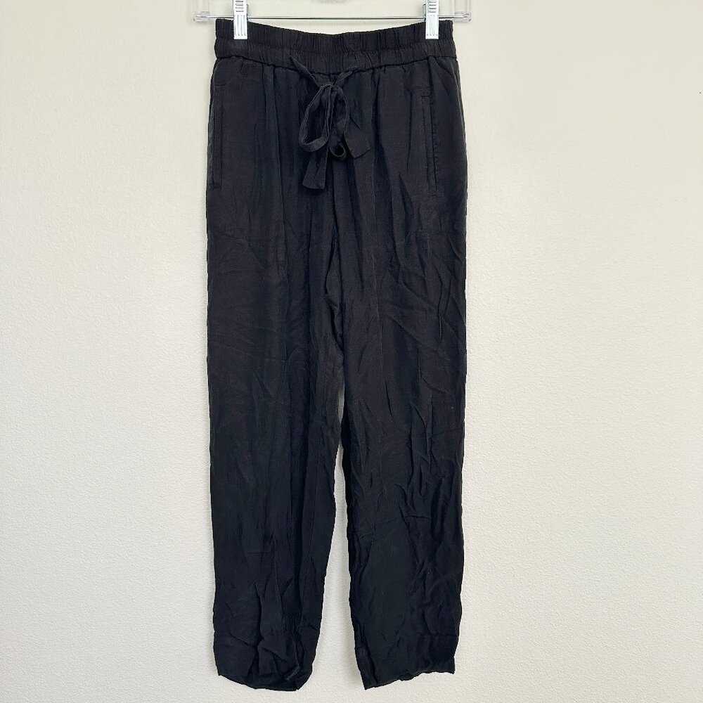 & Other Stories Straight Leg Waist Tie Pants Black Sz 0 Ankle Classic Minimalist